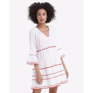 Draper James Womens 3X Magnolia White Crinkle Cotton‎ Tiered Cover Up Boho Dress